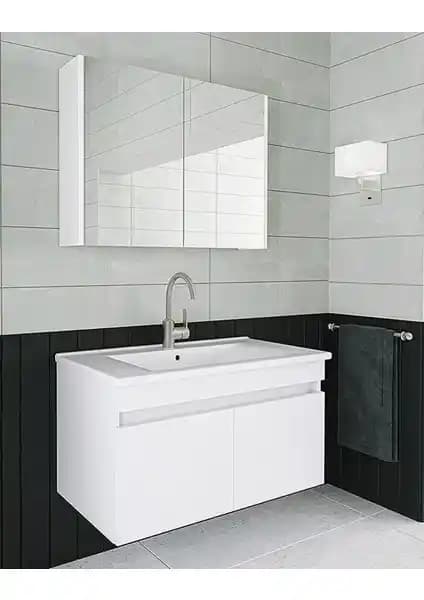Alfa Banyo Viola Beyaz 80 cm MDF Hazır Kurulu Modern Banyo Dolabı Takımı