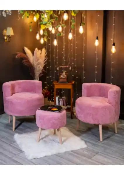 Ars Pamuk Şekeri Çay Seti Ikili Koltuk Berjer ve Puf Takımı Modern ve Şık Oturma Çözümü