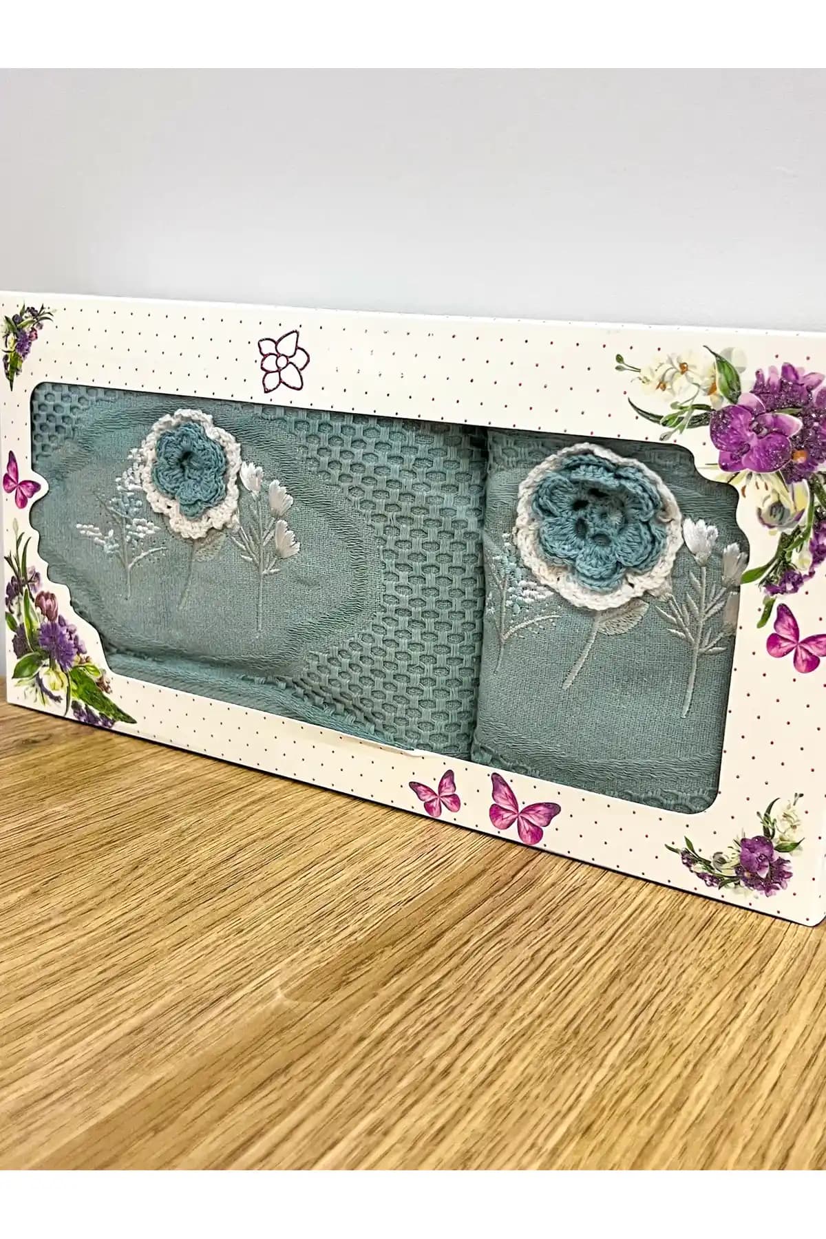 AYHANHOME 3D Çiçek İşlemeli Kutulu Havlu Seti Günlük ve Dekoratif Kullanım İçin