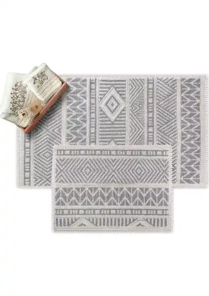 Bluenity Marina Doğal Pamuklu 2'li Banyo Kilim Seti Gri Modern Tasarım ve Kolay Temizlik