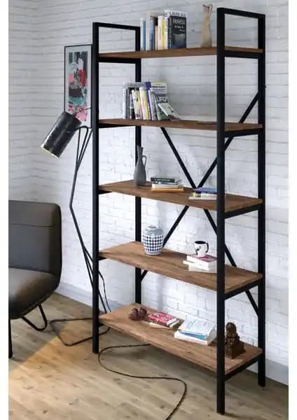 Ceramical Metal Ayaklı 5 Raflı Kitaplık 90x180cm Çam Modern ve Dayanıklı Tasarım