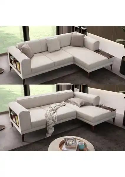 Edsy Home Krem Renkli Köşe Koltuk Takımı Modern Tasarım ve Dayanıklı Malzemelerle