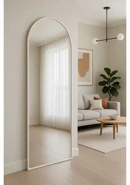 Ersan Dizayn Metal Çerçeve Beyaz Ayaklı Boy Aynası İç Mekanlar İçin Şık ve Dayanıklı Tasarım