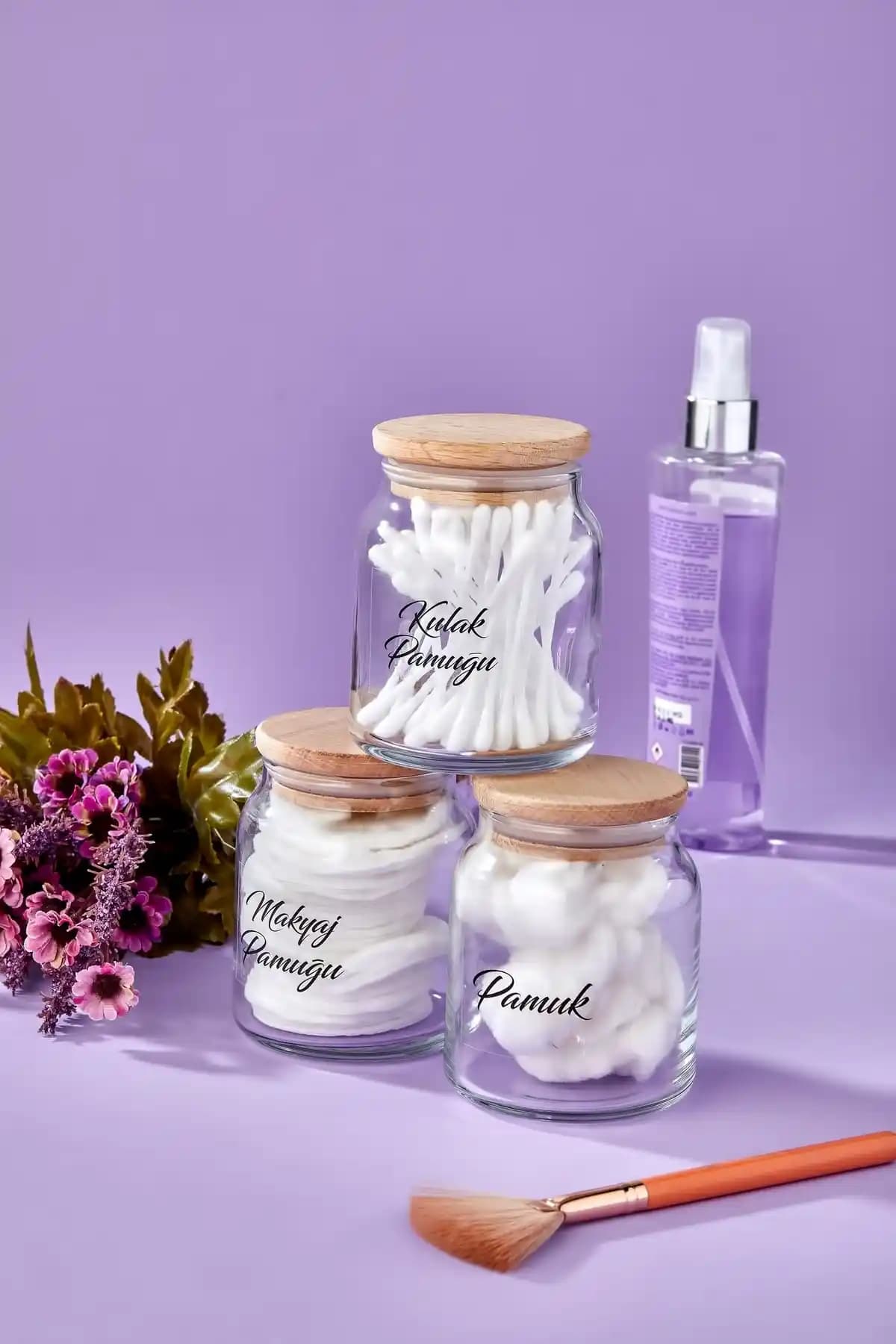 FBZhome 3'lü Ahşap Kapaklı Şeffaf Etiketli Banyo Organizeri 300x90 mm