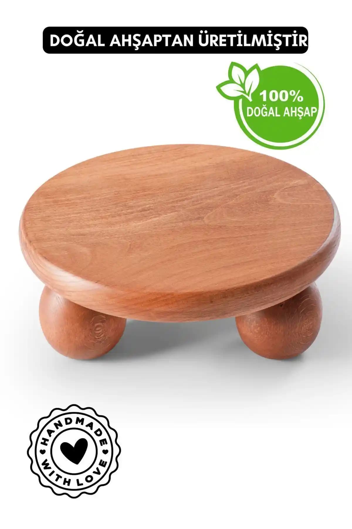 Halohope Büyük Boy El Yapımı Ahşap Top Ayaklı Sunum Standı Tabağı Tahtası