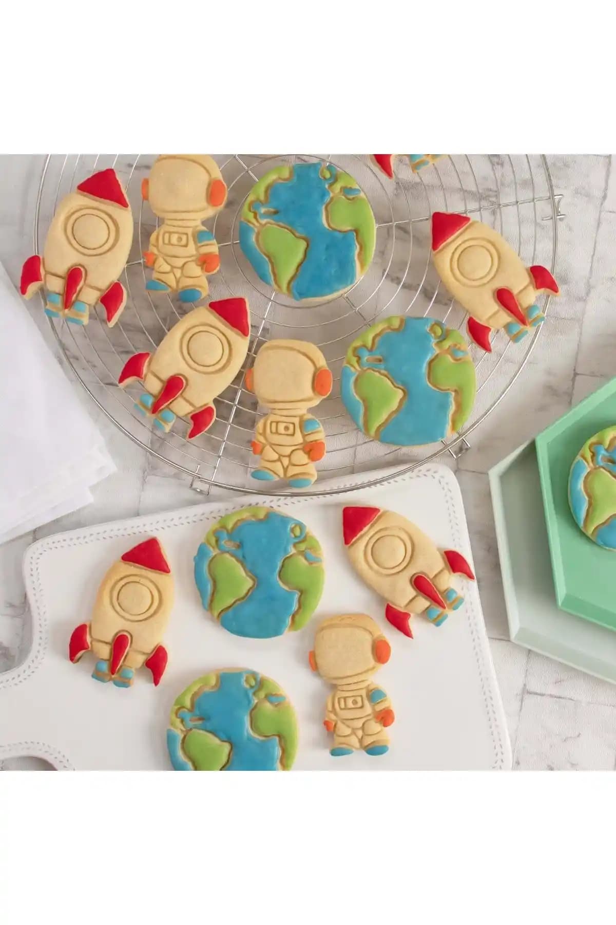 Hobist Dünya Astronot ve Uzay Roketi Üçlü Kalıp Seti Gıda Güvenli ve Yaratıcı Tasarımlar