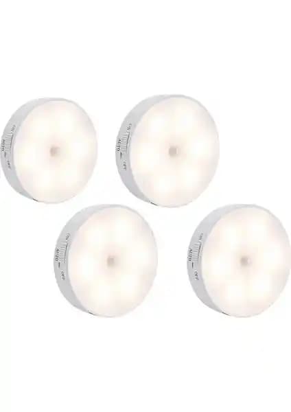 Hubstein 4 Adet Pır Hareket Sensörlü USB Şarjlı LED Işıklar Dolap ve Ev Aydınlatması