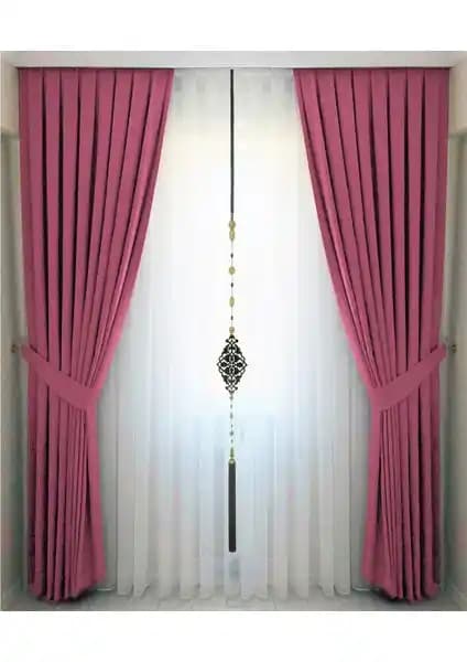 İ.D İpek Dokuma Gül Kurusu Pileli Kadifemsi Fon Perde 50x260 cm Şık ve Fonksiyonel Tasarım