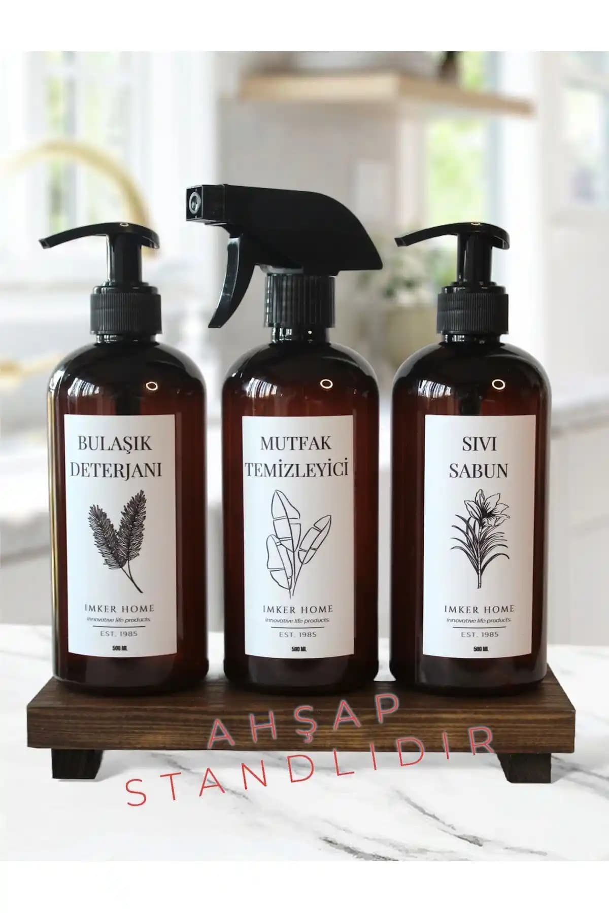 IMKER HOME Amber Renk Pompalı Bulaşık Deterjanı Şişesi Modern ve Şık Tasarım