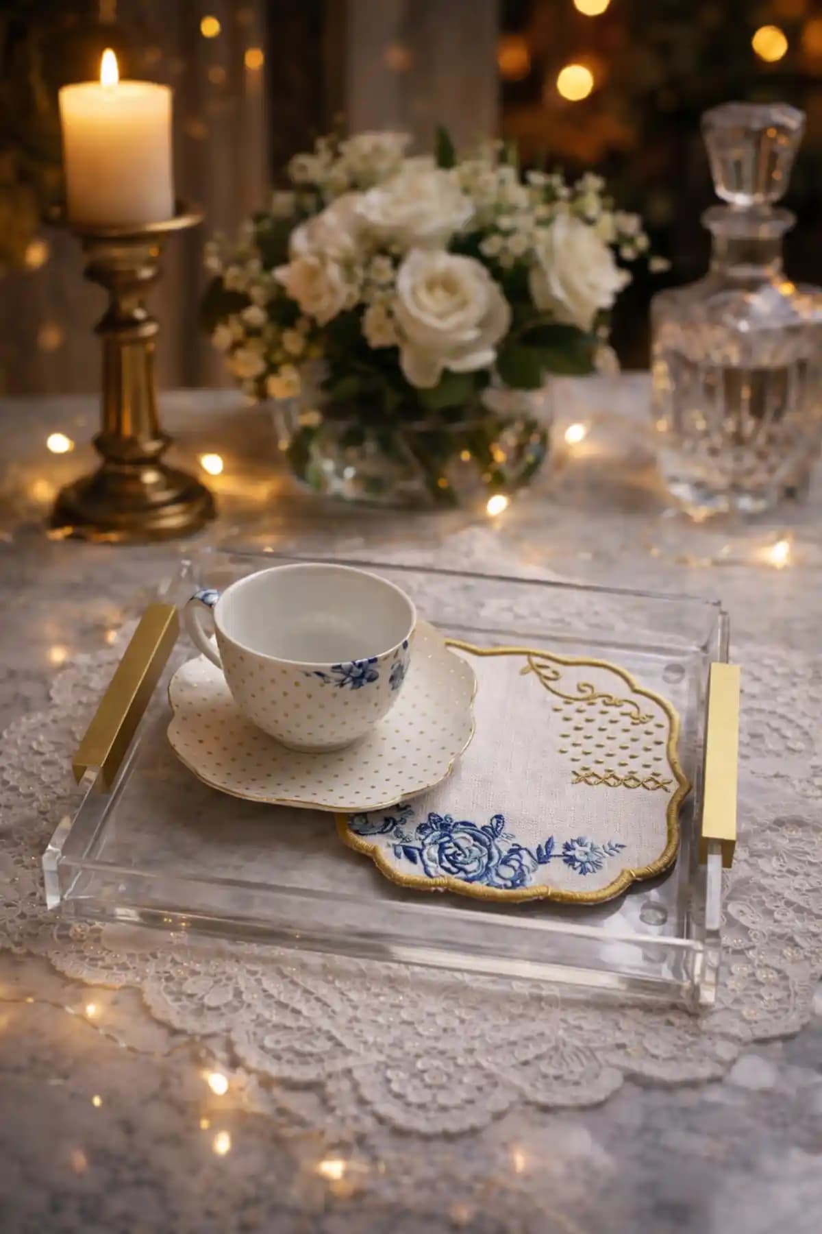 Innossa Pleksi Dekorasyon Düz Kulp Matgold Şeffaf Pleksi Tepsi 20x23 cm dayanıklı ve şık tasarım