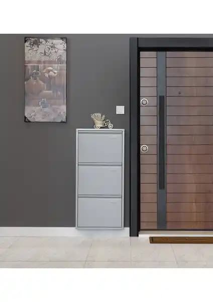 Kaser Gri 3'lü Metal Ayakkabılık: Dayanıklı ve Şık Ev Düzenleme Çözümü