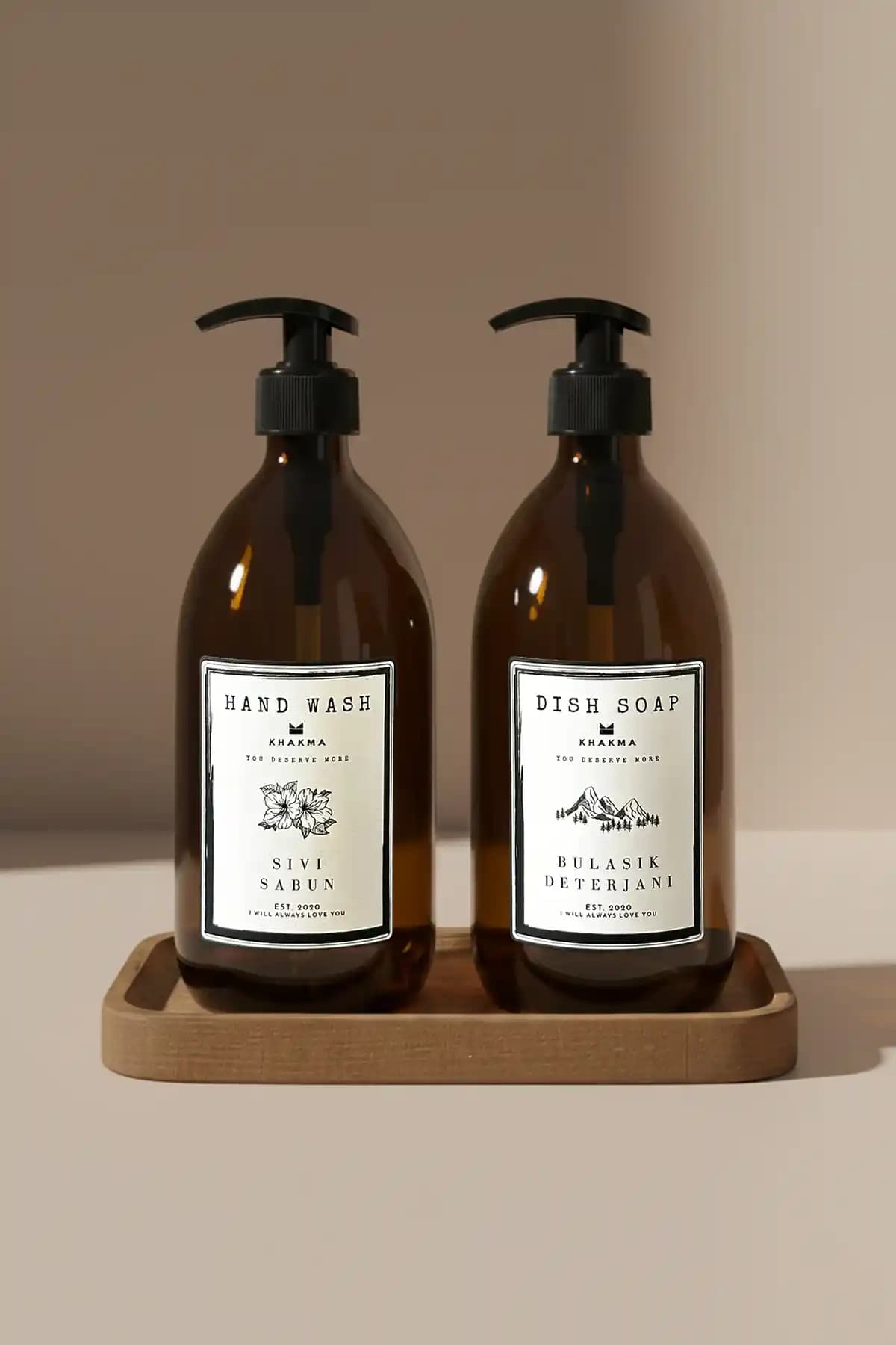KHAKMA 2'li Bulaşık Deterjanı ve Sıvı Sabun Şişesi Seti Modern ve Şık Tasarım