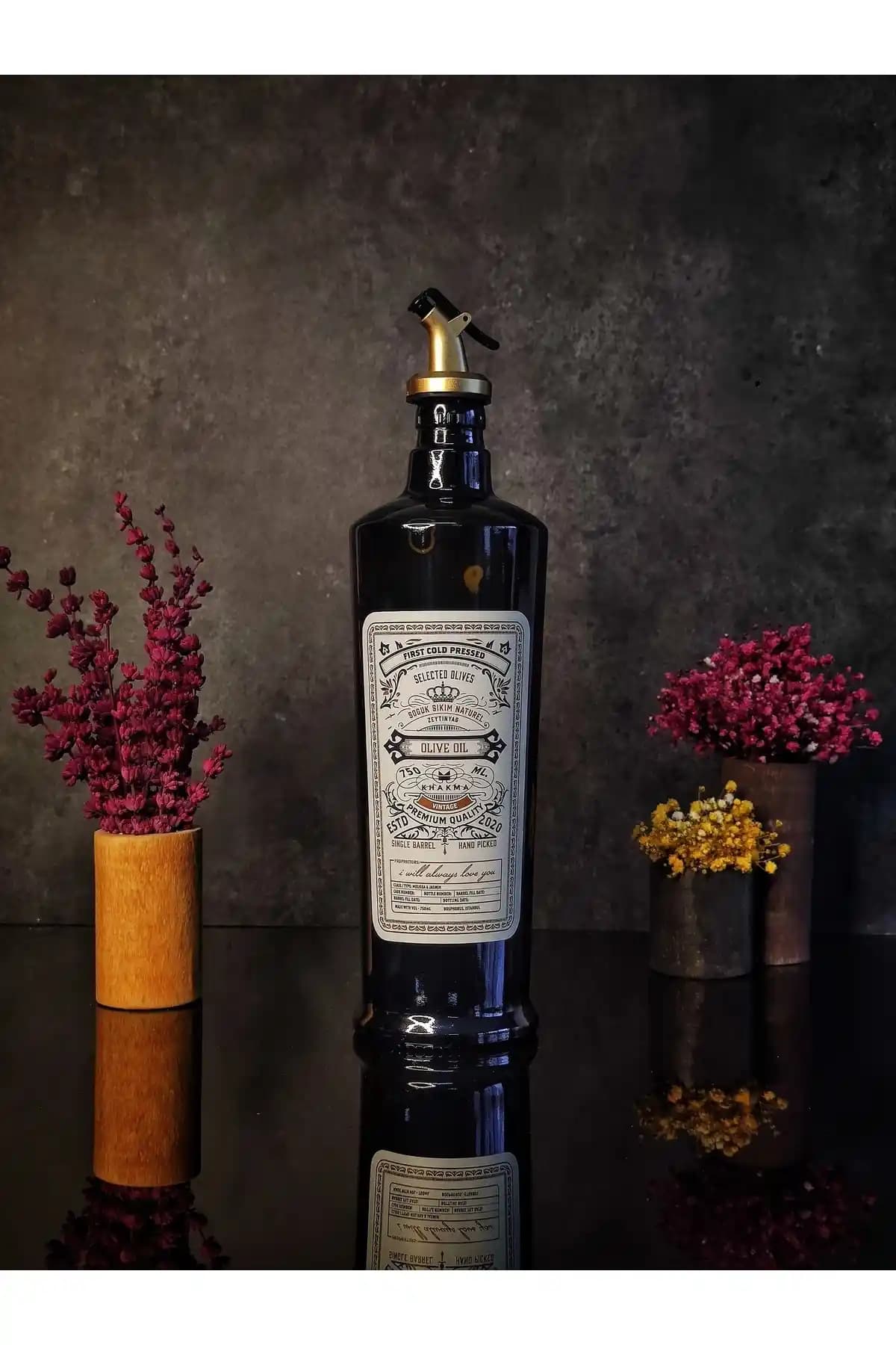 KHAKMA 750 ml Siyah İtalyan Cam Yağdanlık Şık ve Pratik Mutfak Gereciği