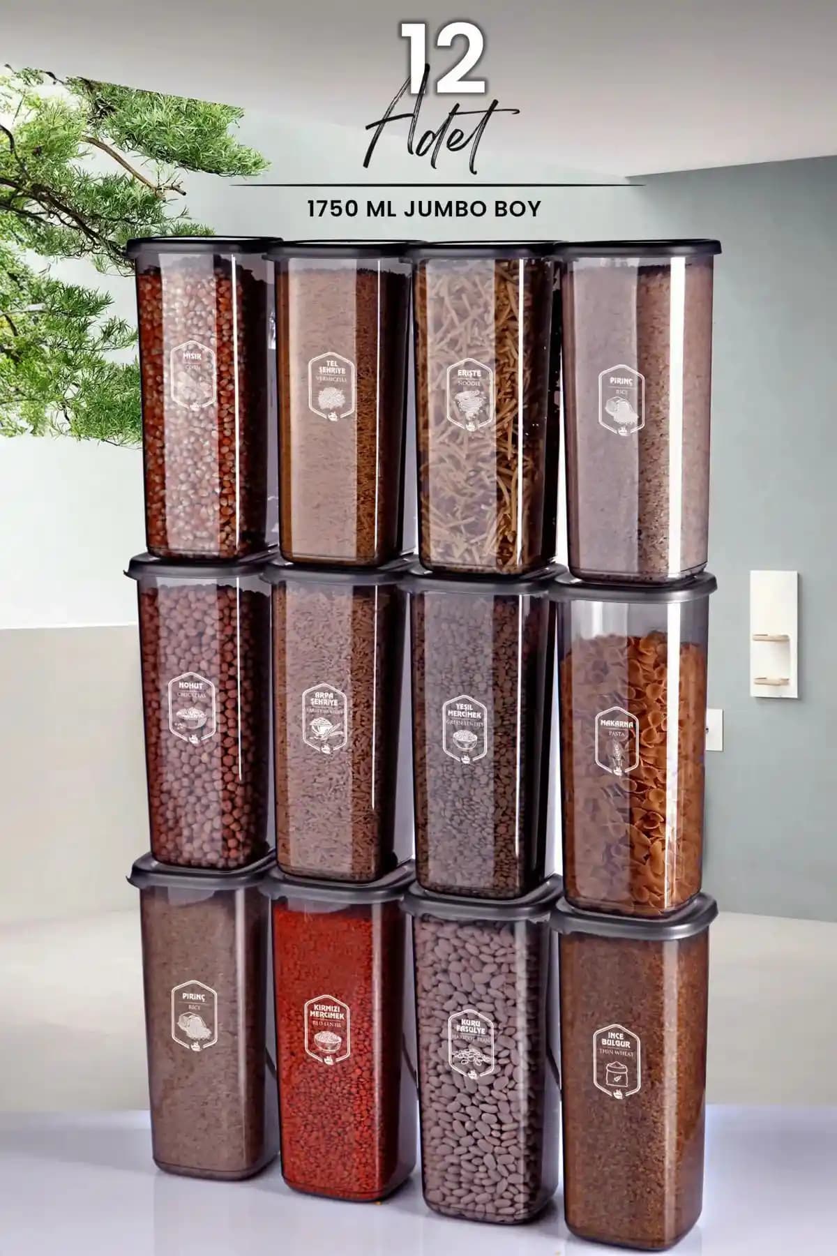 Kitchen Life 12'li Jumbo Boy Etiketli Kare Saklama Kabı Seti ile Mutfakta Düzeni Sağlayın