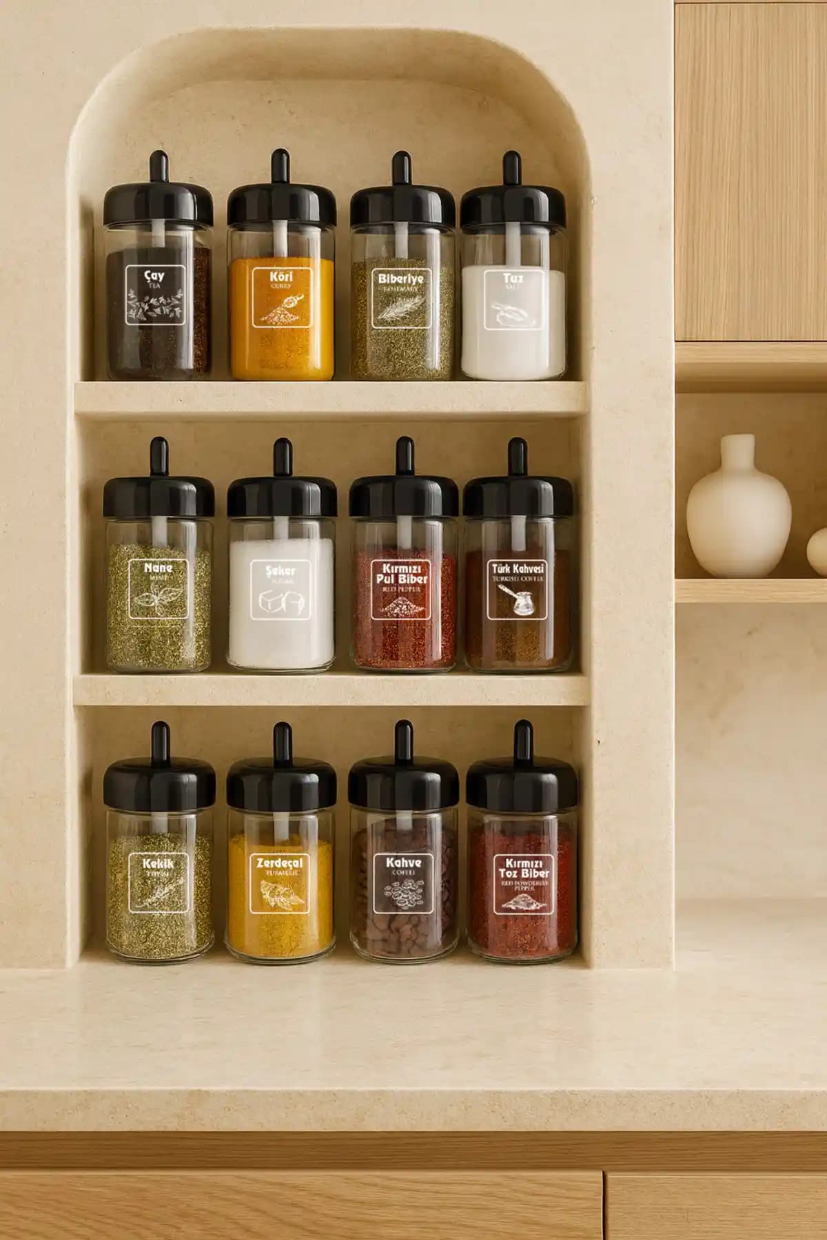 Kitchen Life 12'li Kendinden Kaşıklı ve Etiketli Cam Baharatlık Seti Detayları ve Kullanım Özellikleri