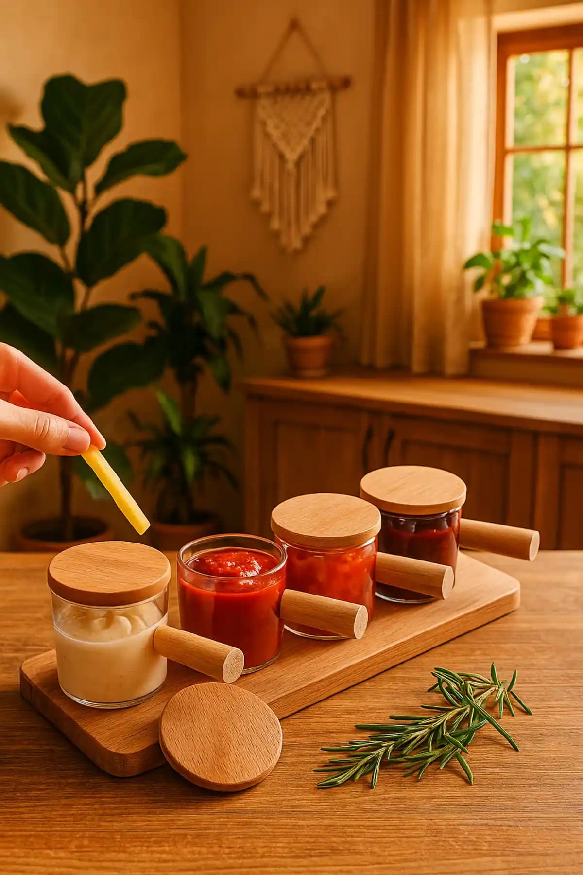 Kitchen Life 4'lü Ahşap Kapaklı Reçellik ve Sosluk Seti Modern ve Dayanıklı Tasarım