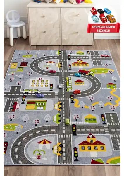 Konfor Halı 3 Boyutlu Trafik Arabalı Kreş Halısı Güvenli ve Estetik Oyun Alanı İçin