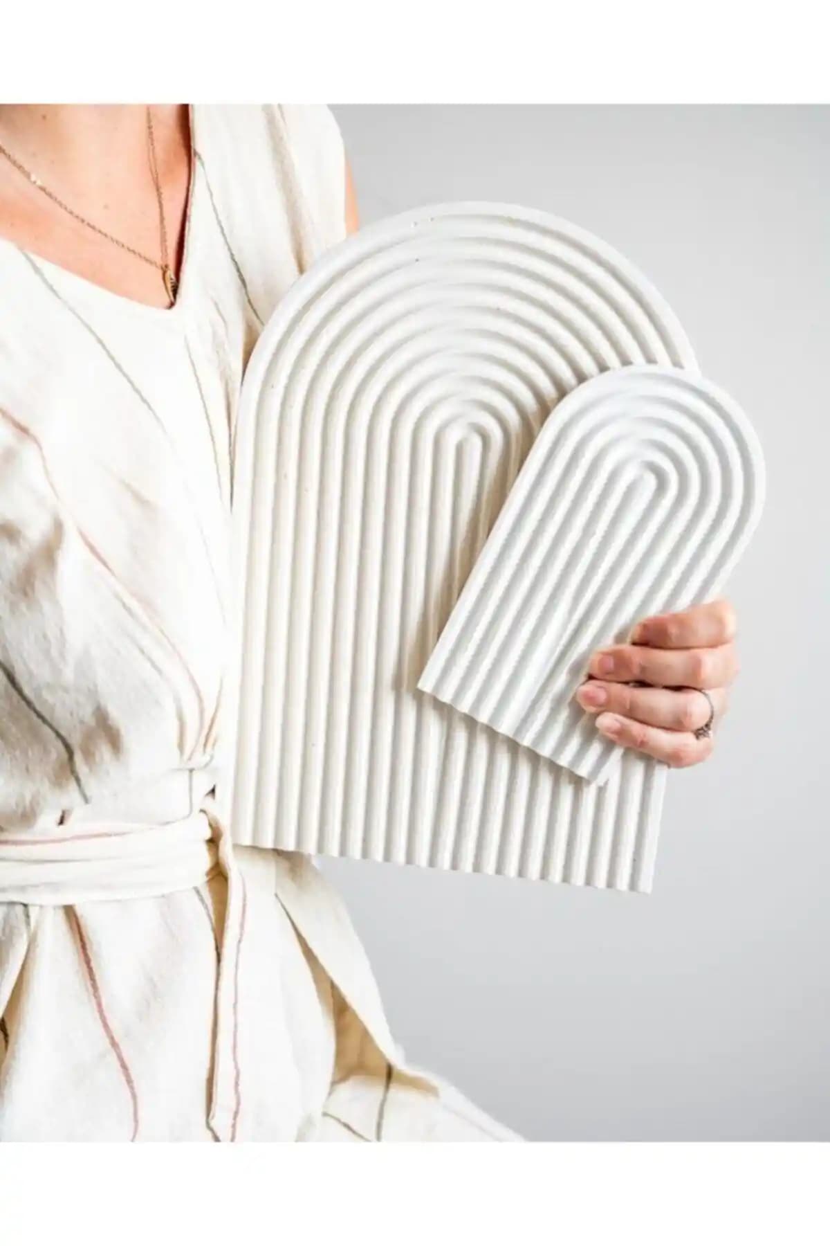 LALEZEN HOME 2'li Beyaz Sunum Tepsi Kemer Dekoratif Seti Modern ve Şık Tasarım