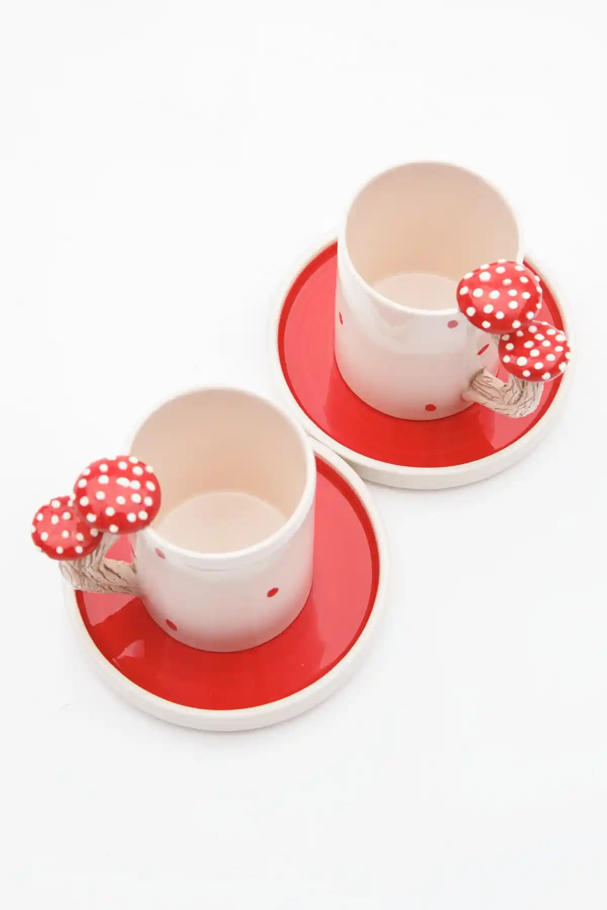 Loomart Mantar Figürlü 2 Kişilik El Yapımı Seramik Kahve Fincanı Takımı