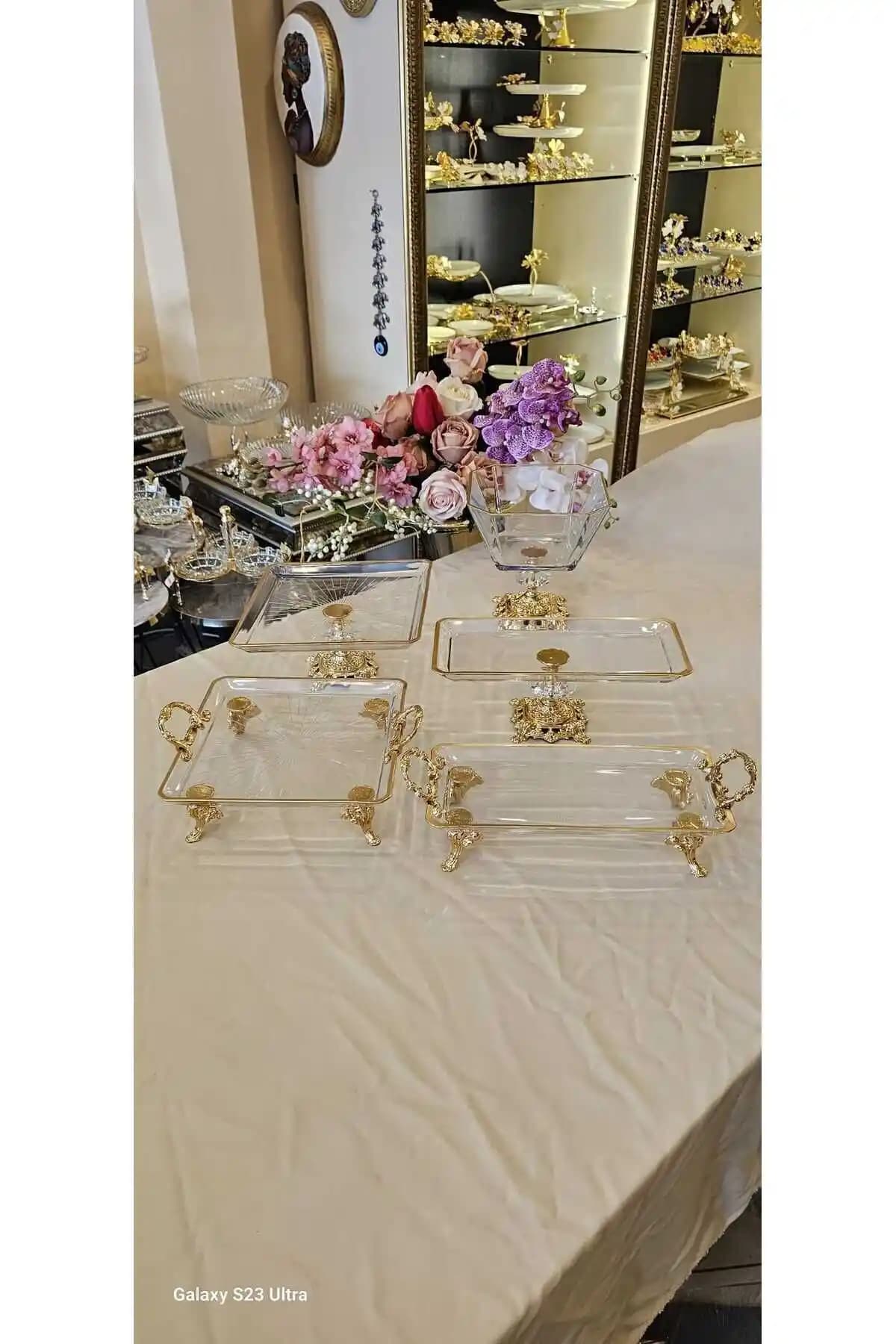 MaviDamla 5 Parça Klasik Ayak Sunum Seti Şık ve Pratik Cam Sunum Çözümü