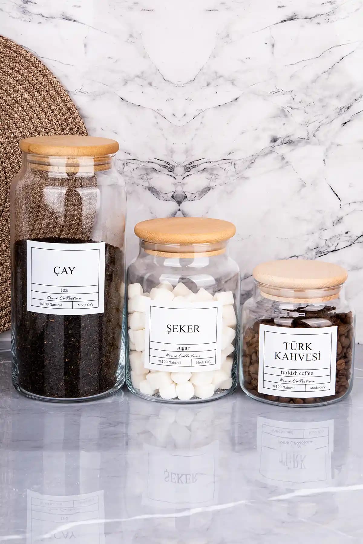 MODA OZY 3'lü Ahşap Kapaklı Saklama Kavanozları: Estetik ve Fonksiyonellik Bir Arada