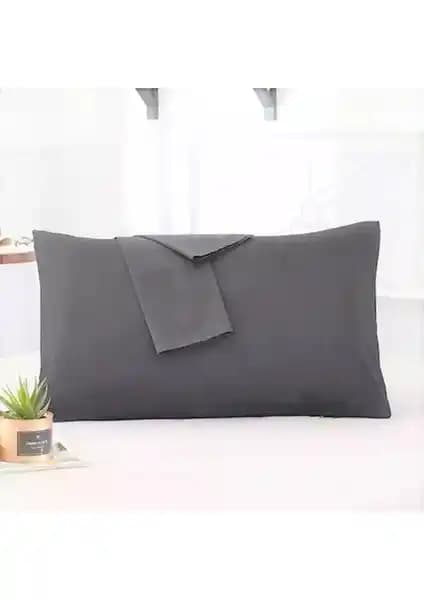 MODELHOME Antrasit Renkli Pamuklu Kumaştan Kapaklı Yastık Kılıfı Seti 50x70 cm