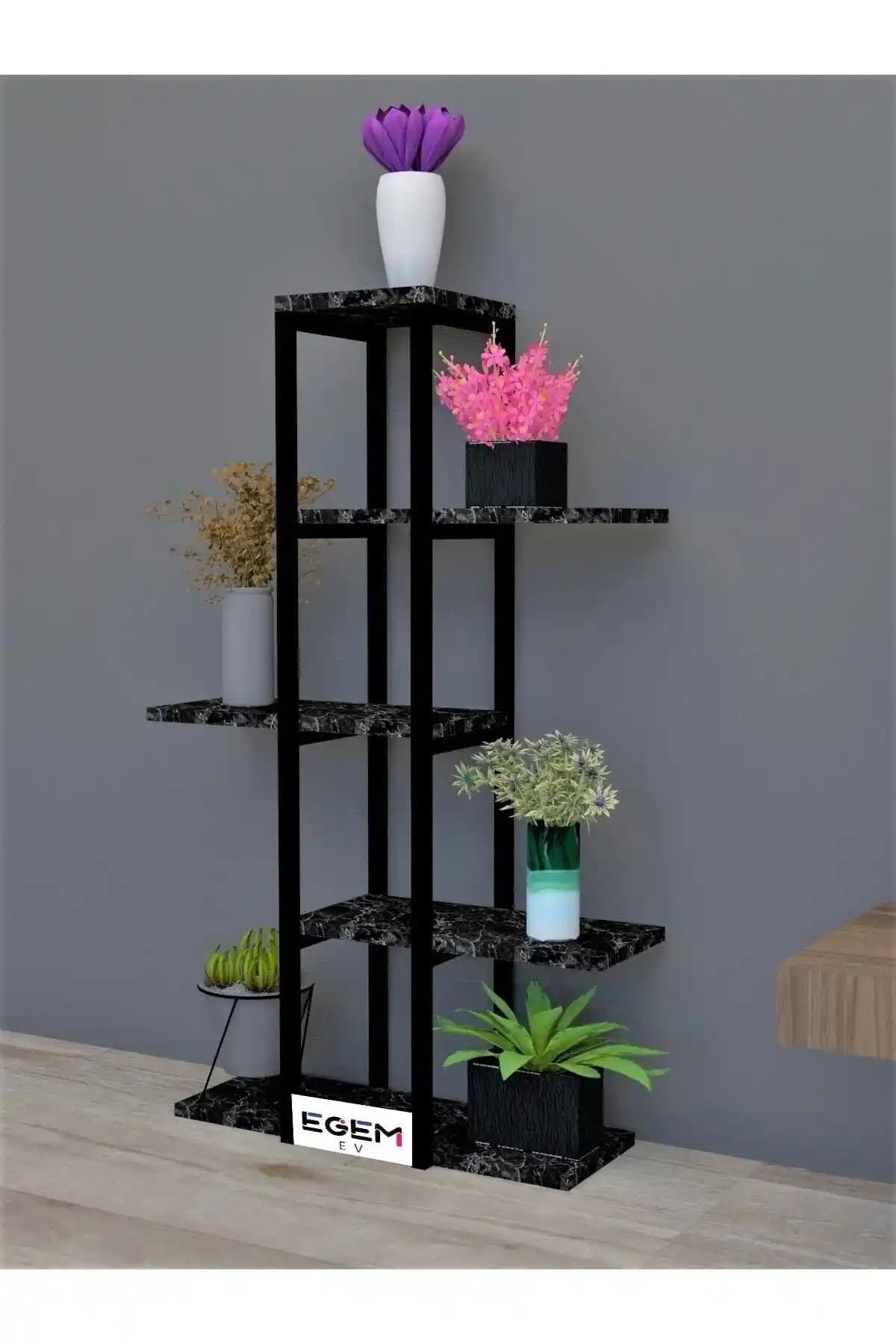 Modern 5 Raflı Çiçeklik Dekoratif Ahşap ve Metal Malzeme ile Dayanıklı Tasarım