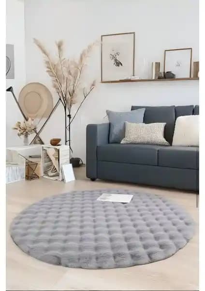 My Evilla Bubble Yuvarlak Gri Uzun Tüylü Peluş Halı: Estetik ve Fonksiyonellik Bir Arada