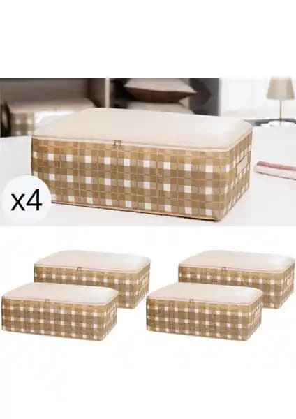 Nacarev 4'lü Ekose Bej Hurç Seti ile Evde Pratik ve Şık Depolama Çözümü