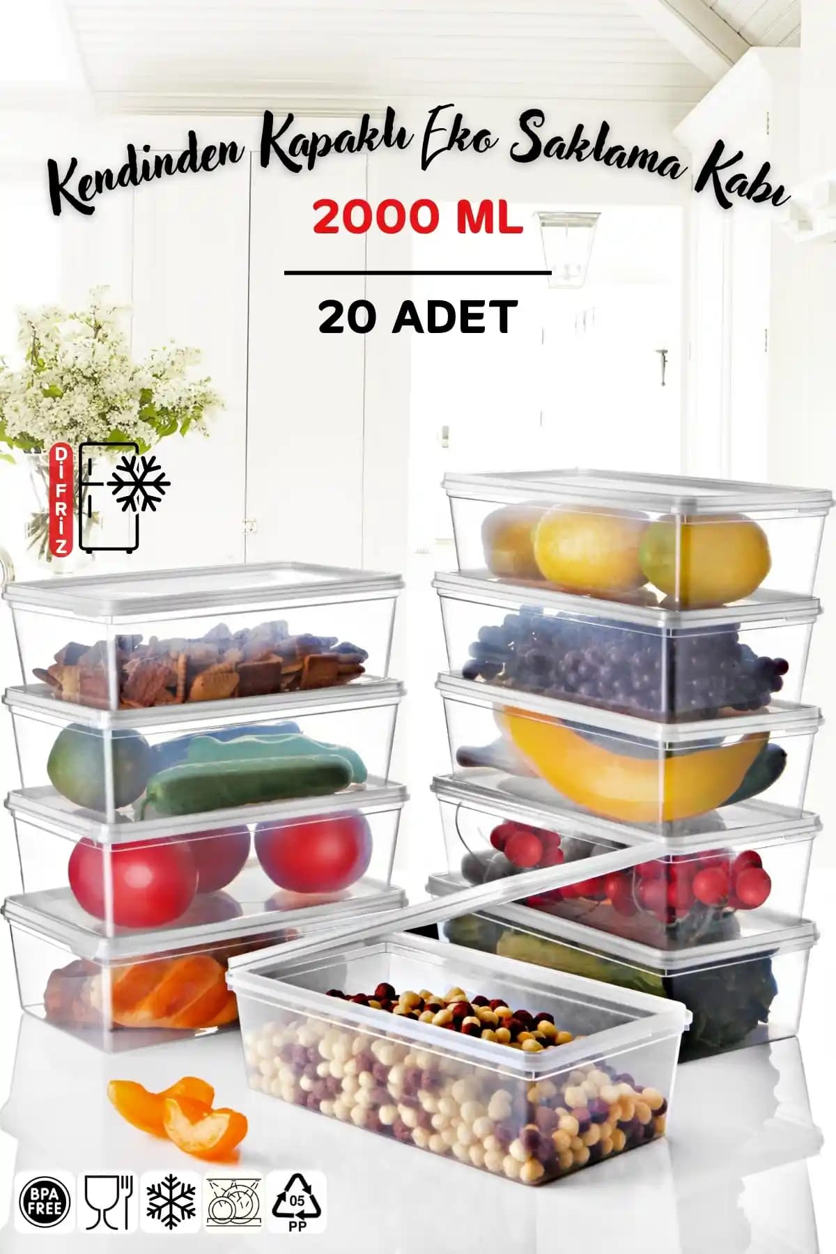 Nandy Home 20 Adet Kendinden Kapaklı Derin Dondurucu Saklama Kabı Seti