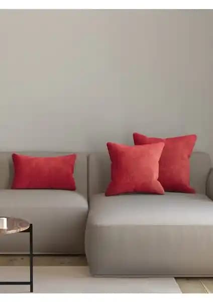 Pastel Kadife Dokulu Metalik Kırmızı Kırlent Yastık Kılıfı Ev Dekorasyonuna Şıklık Katar