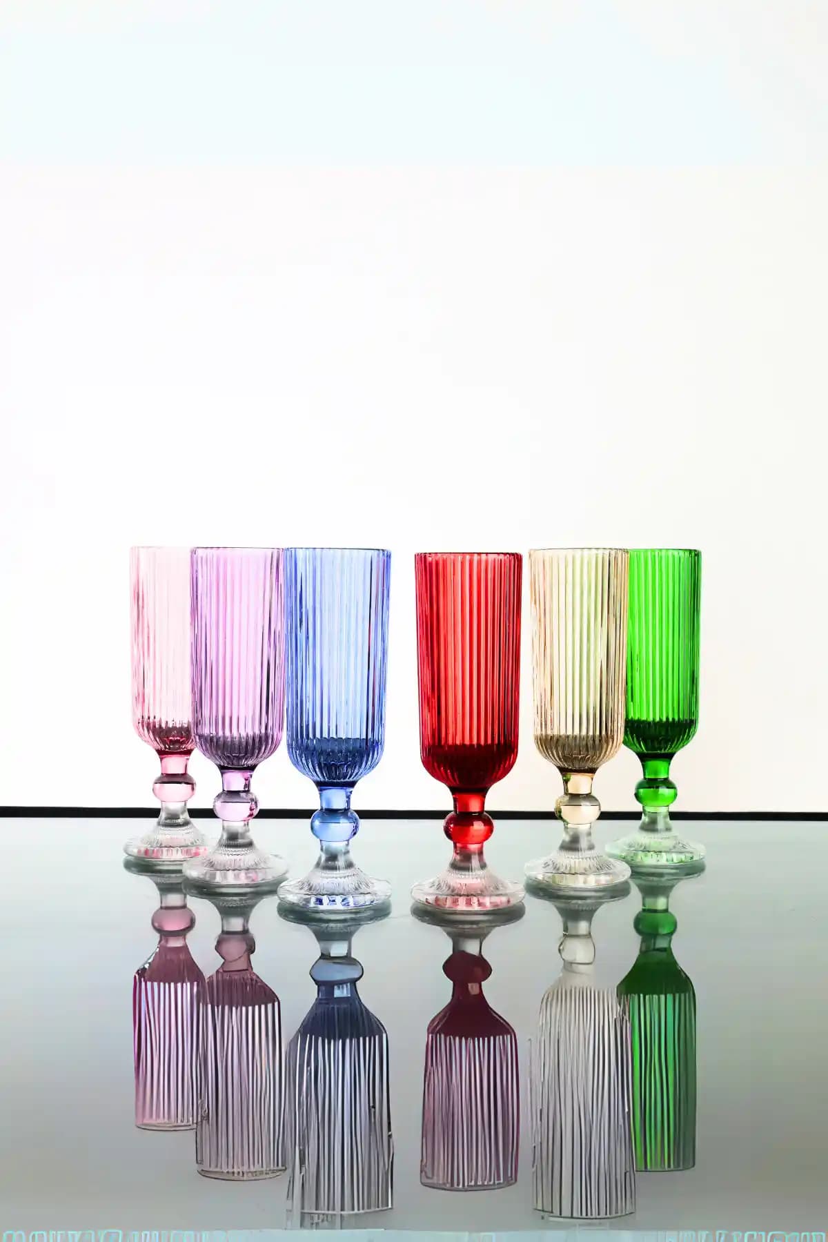 PLT Design Organik Boya 6 Renk Kristal Ayaklı Kahve ve Su Bardağı Seti