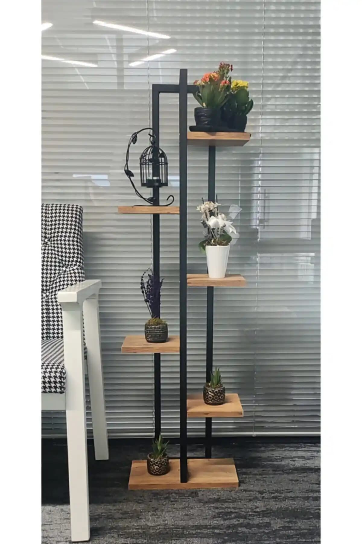 Retodesign 6 Raflı Siyah Çiçeklik 1860: Modern ve Dayanıklı Depolama Çözümü