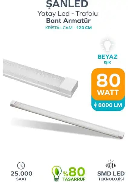 ŞANLED 80 Watt 120 cm Kristal Yatay LED Bant Armatür ile Modern İç Mekan Aydınlatması