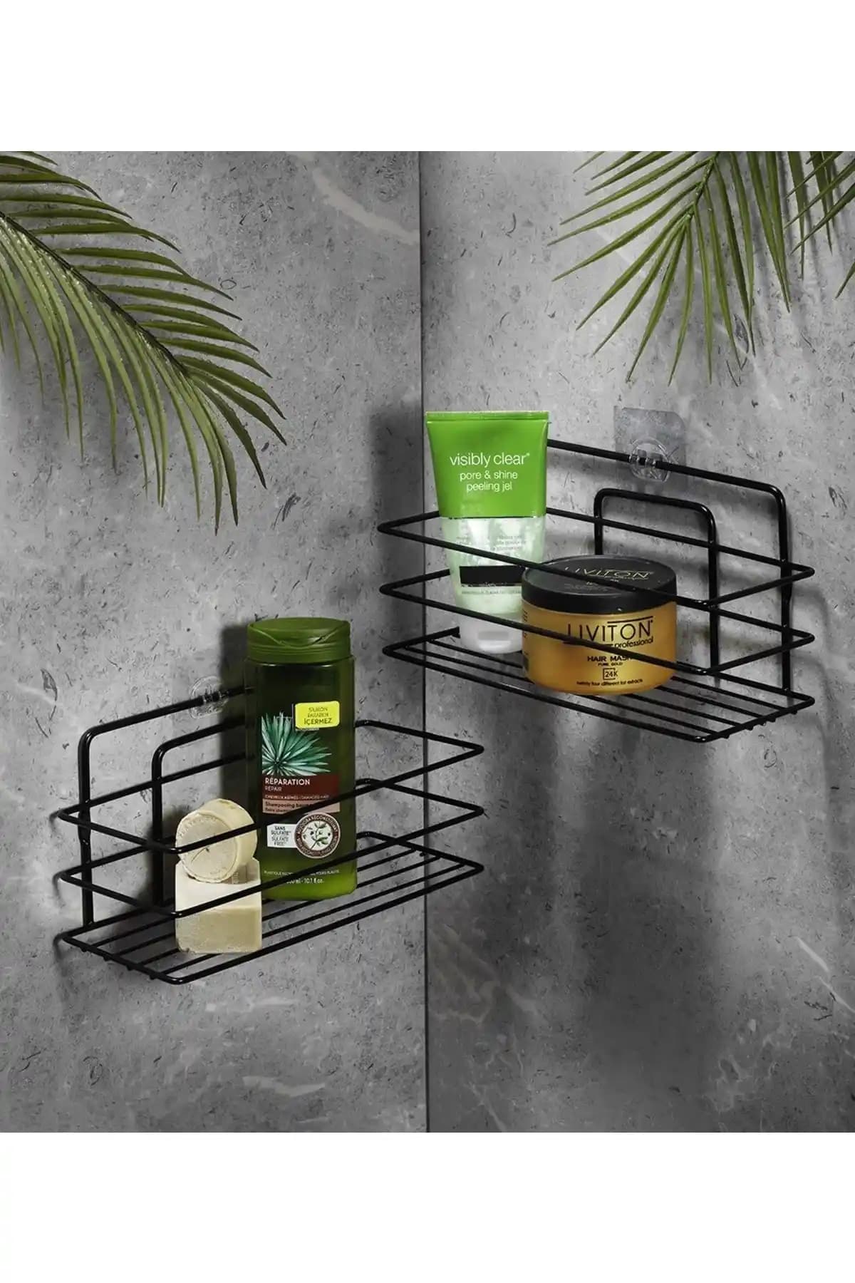 Sas Haus 2'li Siyah Yapışkanlı Banyo Rafı Modern ve Dayanıklı Tasarım Özellikleri