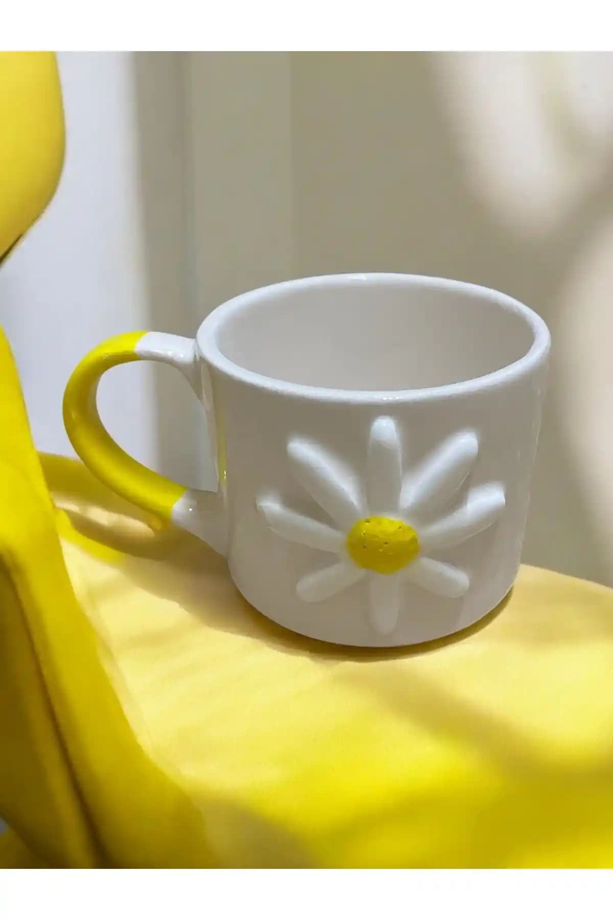 SeraCEY Papatya Desenli El Yapımı Seramik Kupa Estetik ve Fonksiyonel Tasarım