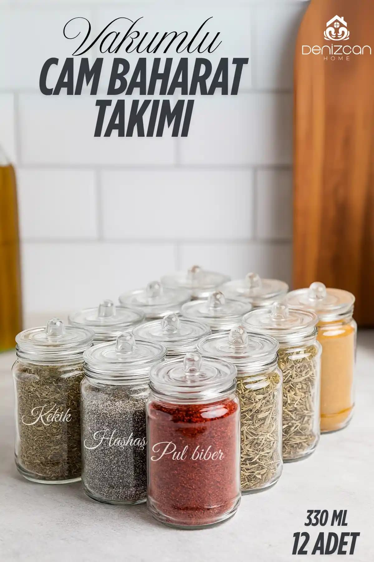 Serin Bardak Etiketli Baharat Takımı: Şeffaf Cam ve Vakumlu Kapaklarla Mutfakta Düzen Sağlar