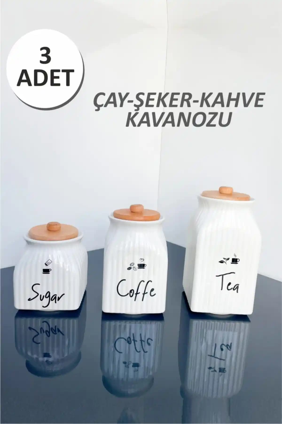 Sezka Life 3 Boy Kavanoz Seti Bambu Kapaklı Çay Kahve Şeker Saklama Kabı