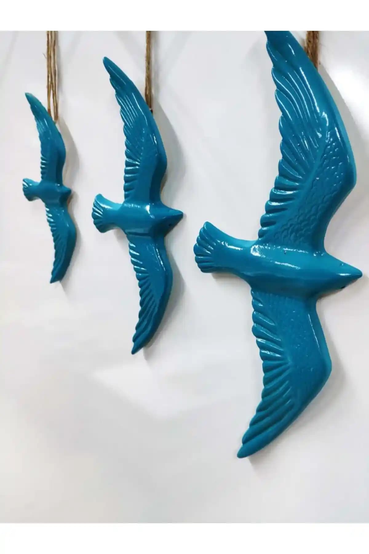 SUME 3'lü Turkuaz Kuş Duvar Süsü ile Modern ve Şık Dekorasyon Çözümü