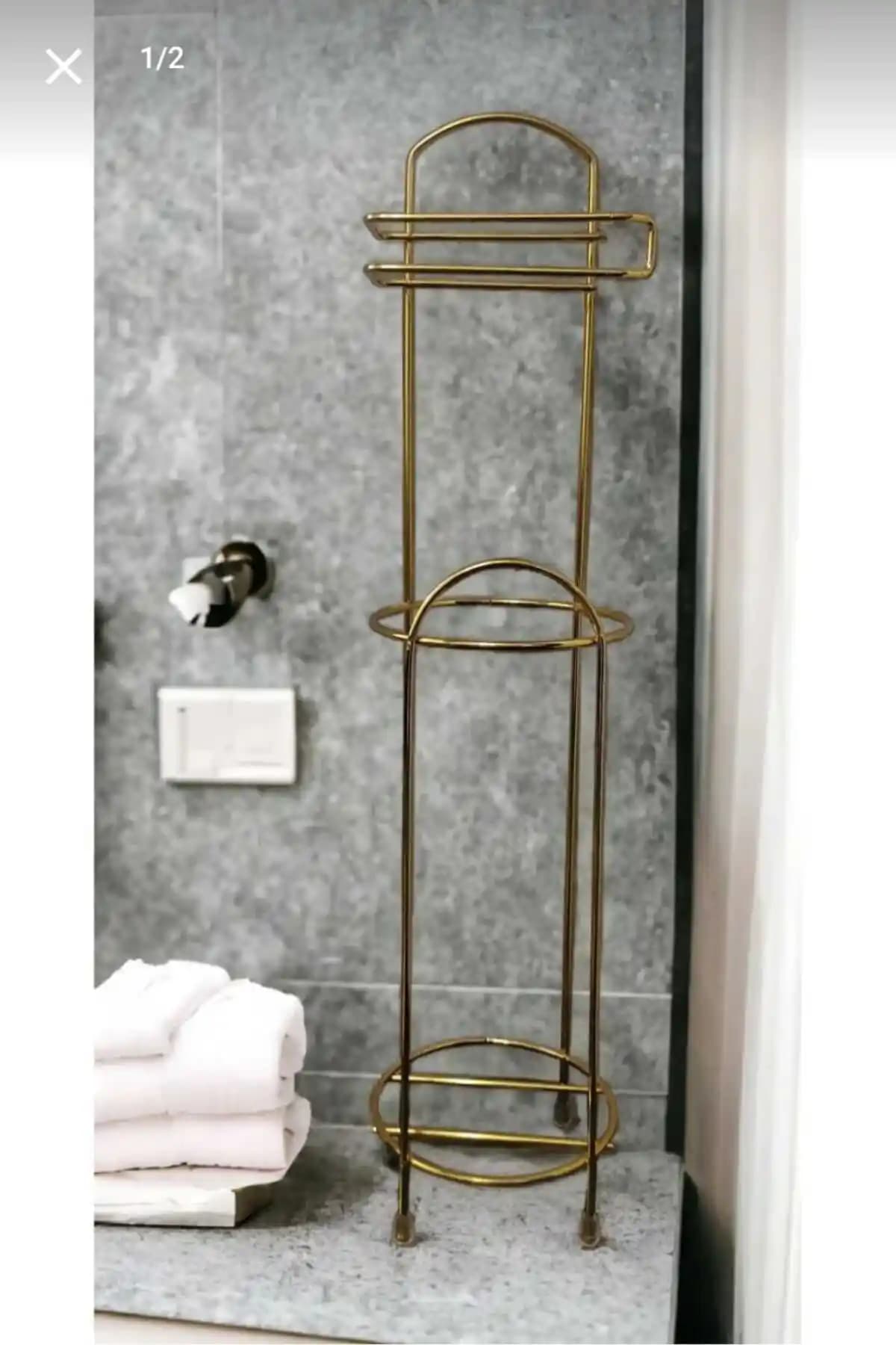 Vipgross Altın Renkli Yuvarlak Çok Amaçlı WC Kağıtlık Modern Banyo Dekorasyonu İçin