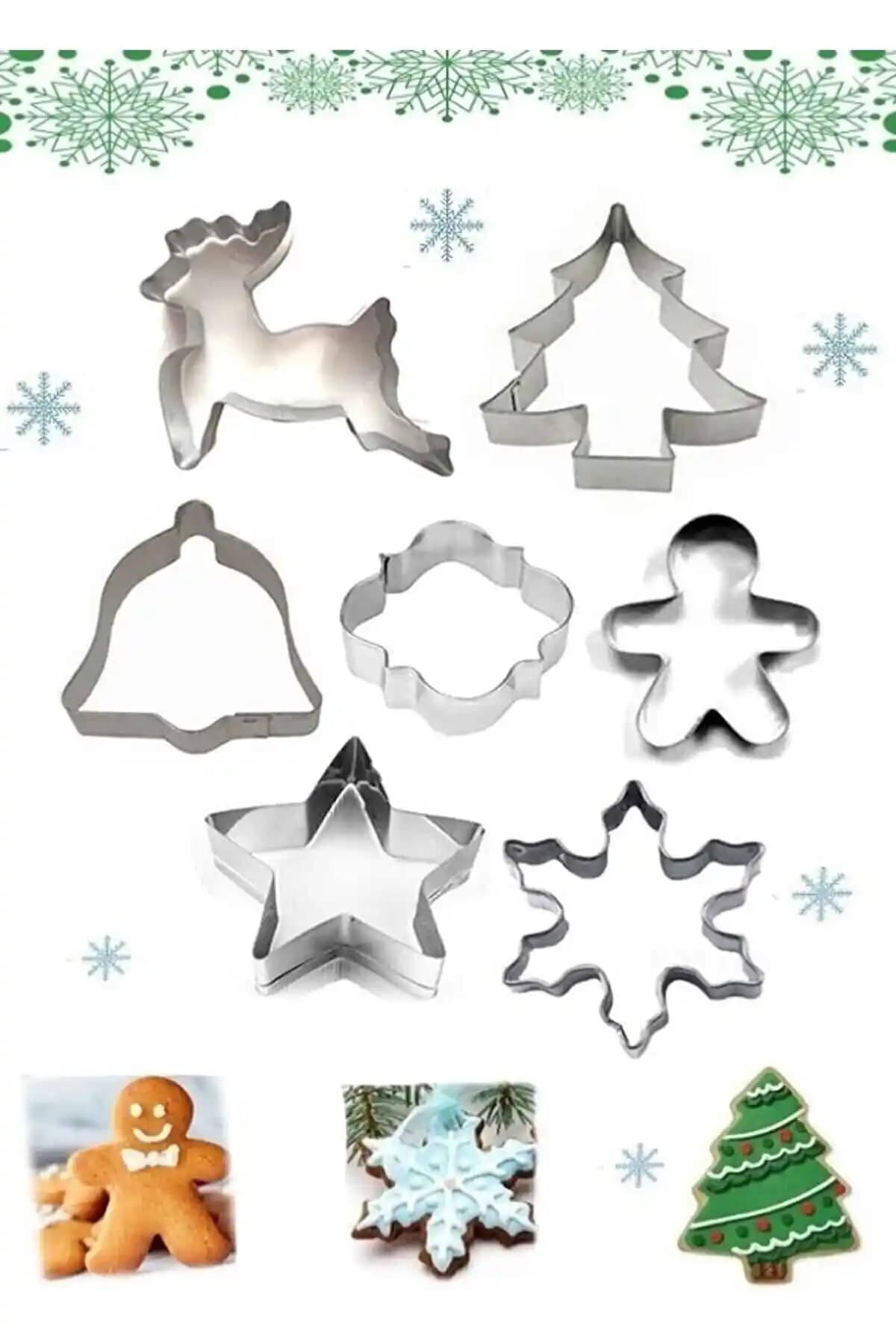 Yılbaşı Temalı Metal Kurabiye Kalıp Seti 7'li dayanıklı ve kullanışlı mutfak aksesuarı
