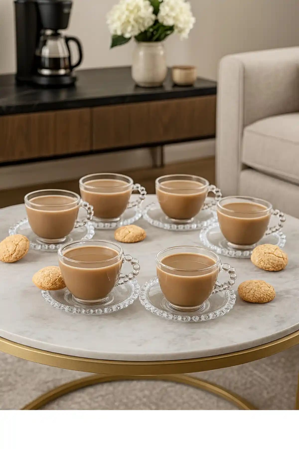 YzHome 12 Parça Kristal Taşlı Cam Türk Kahvesi Fincan Takımı - Şık ve Fonksiyonel Tasarım