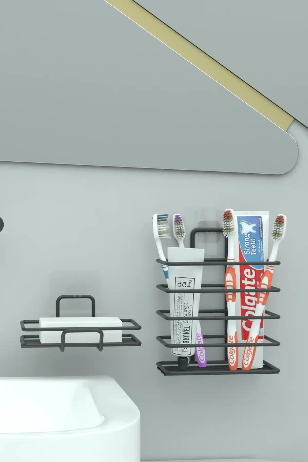 Zabata Metal Diş Fırçalık ve Banyo Sabunluk Seti Dayanıklı ve Estetik Tasarım