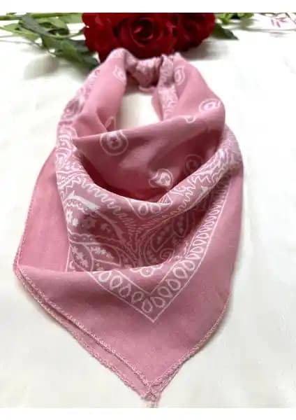 Als Accessories Pembe Etnik Desenli Pamuk Bandana Çok Yönlü Moda Aksesuarı