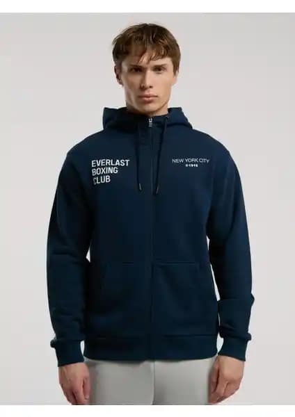 Everlast Boxing Club Erkek Lacivert Full Zip Kapüşonlu Sweatshirt Spor ve Günlük Şıklık İçin