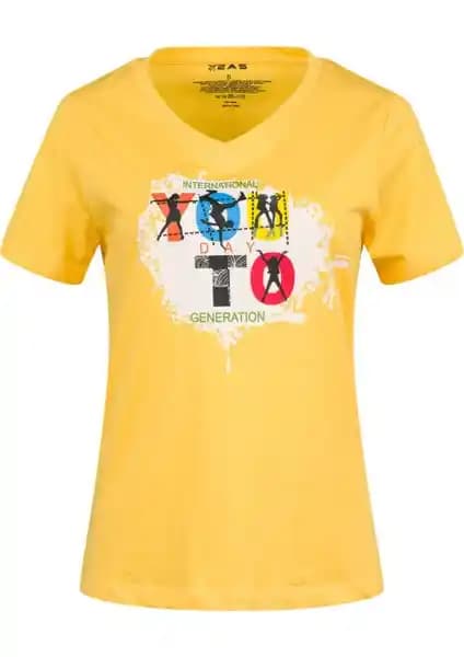 Kadınlar İçin Doğa Dostu ve Şık V Yaka Baskılı Pamuk Tişörtü 403