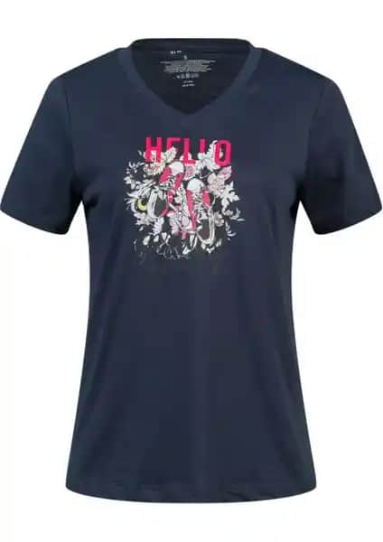 Kadınlar İçin Doğa Dostu ve Şık V Yaka Baskılı Tişört 402