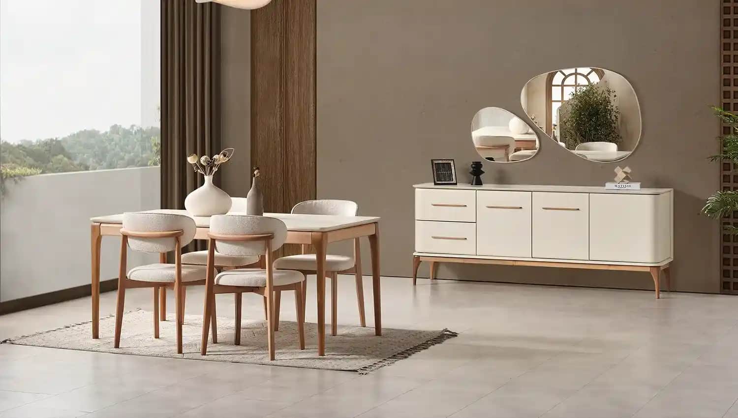 Krem Rengi Yemek Odası Takımıyla Şıklık ve Zarafeti Evinize Yansıtın