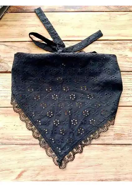 Mufin Collection Bağcıklı Dantel Fisto Bandana El Yapımı Vintage Tarz Şık Aksesuar