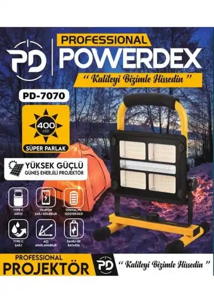Powerdex PD-7070 Pro Güneş Enerjili Çok Yönlü Projektör: Dayanıklı ve Taşınabilir Aydınlatma Çözümü